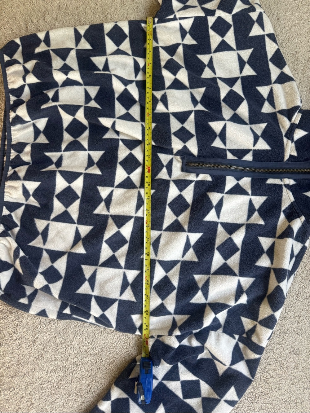 THE GREAT. Navy and White Geometric Half-Zip Fleece Sweater - Picture 7 of 9
